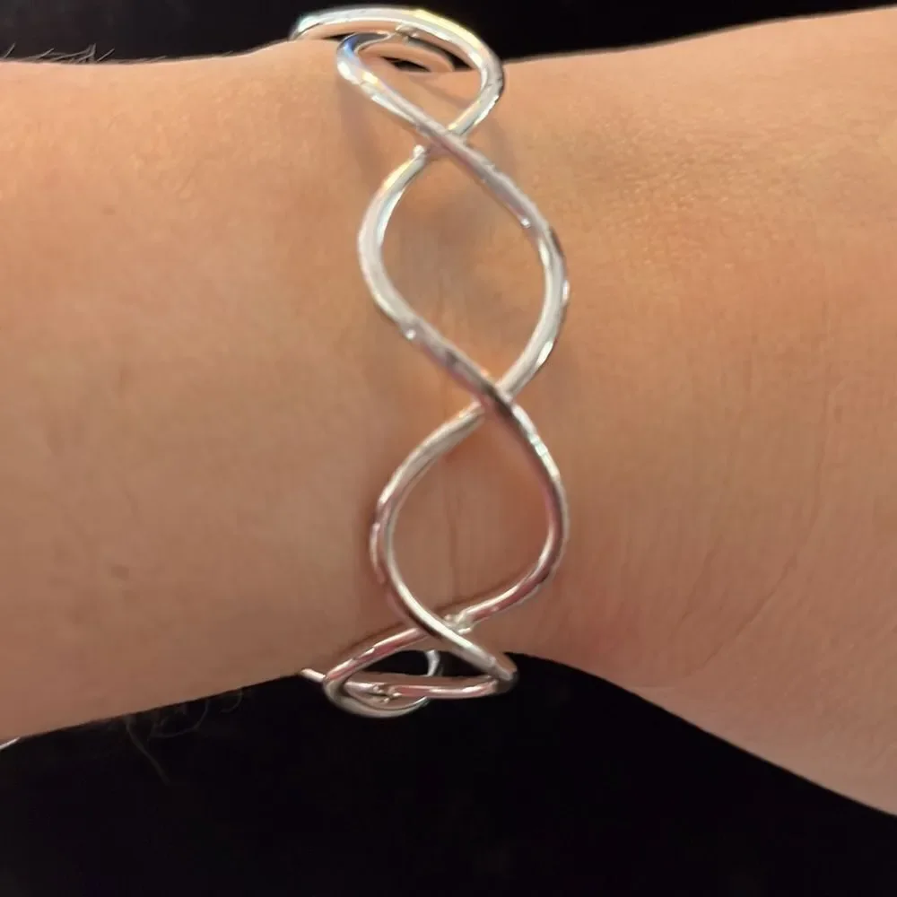 Silver-Tone Spiral Wave Design Cuff Bracelet Minimalist Simple
